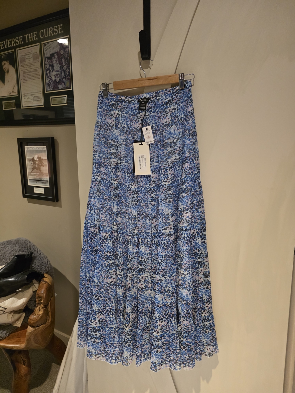 Alison Sheri Blue & White Floral Tiered Maxi Skirt